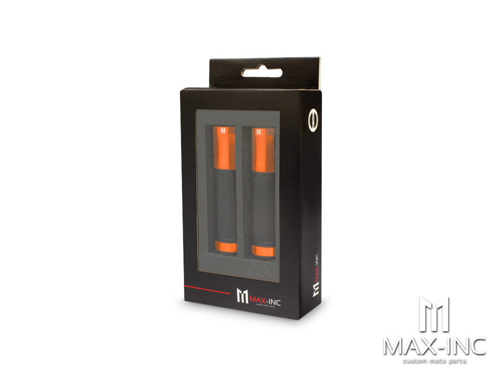 Retro Dark Orange Anodized CNC Machined Aluminum / Rubber Hand Grips - 7/8" (22mm)