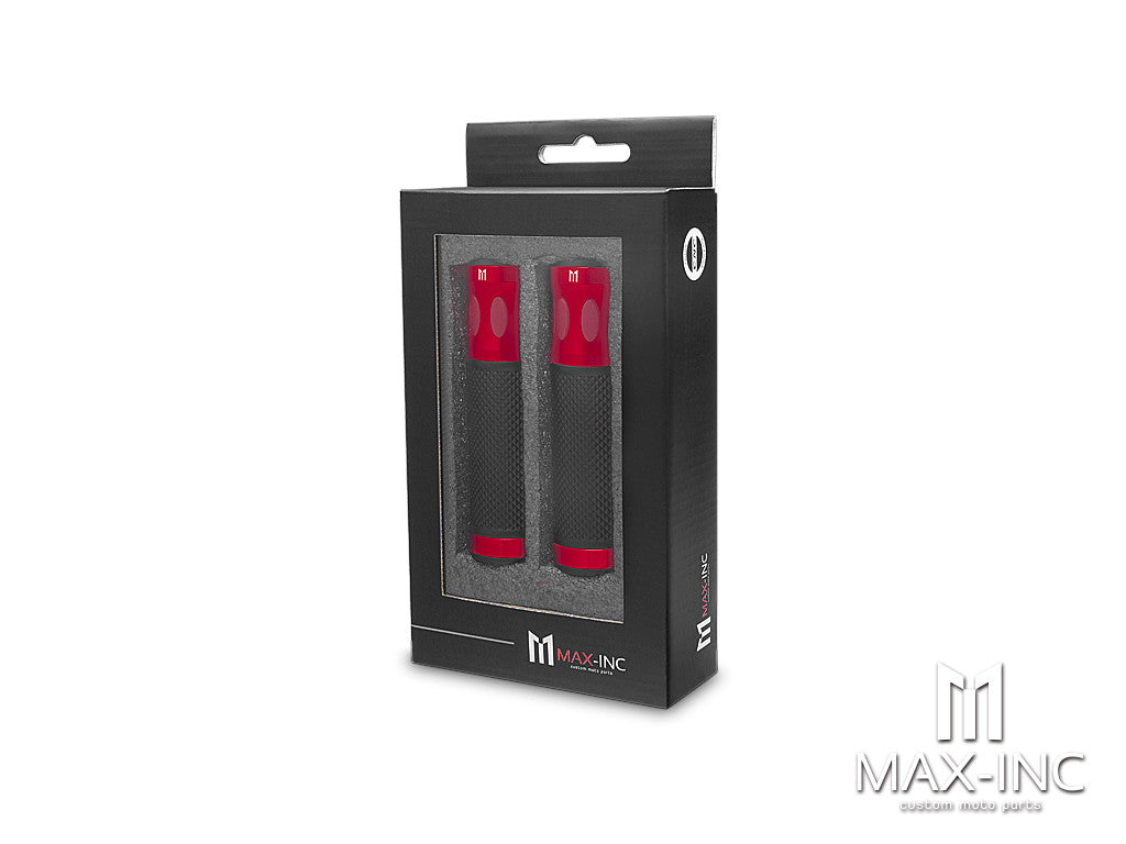 Oval Cut Red Anodized CNC Machined Aluminum / Rubber Hand Grips - 7/8" (22mm)