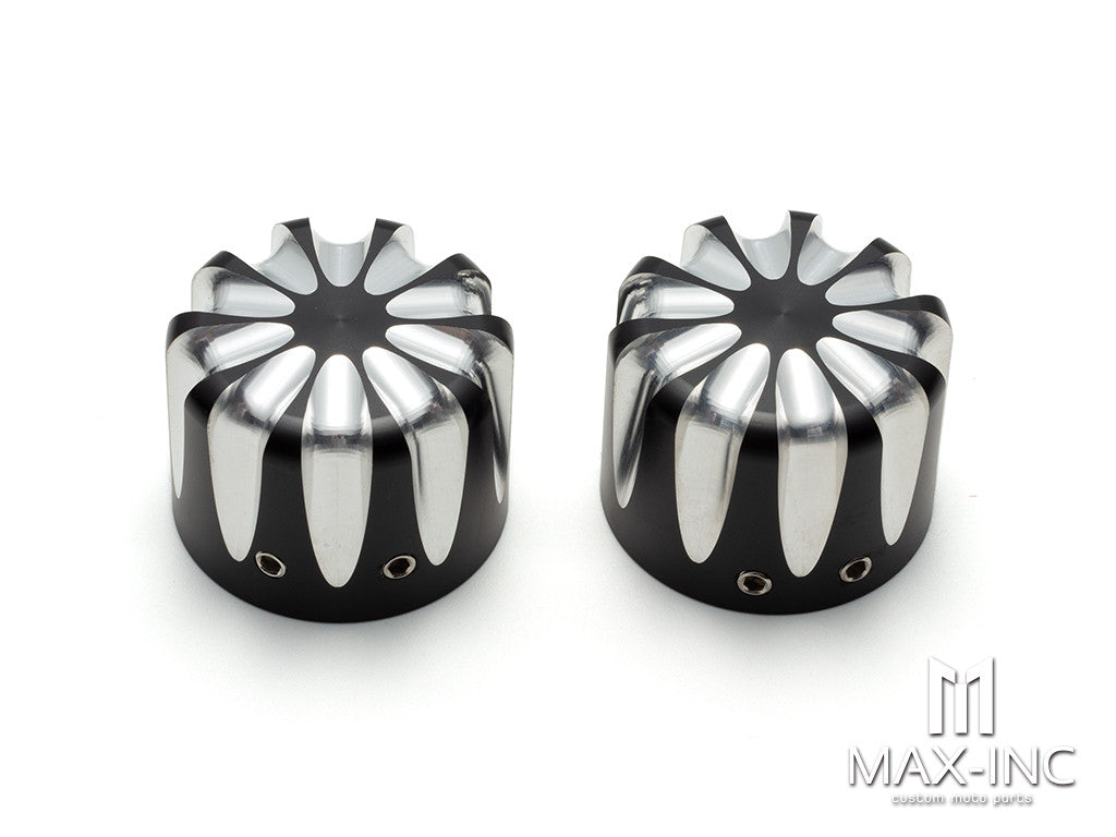 Motorcycle Front Axle Nut Covers Caps Aluminum Black Cut For Harley Sportster Touring Softail Dyna VRSC