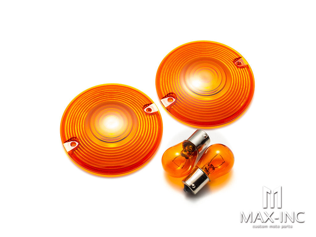 Harley Touring 2PCS Orange Turn Signal Light Lens + 2 PCS HALOGEN Bulbs