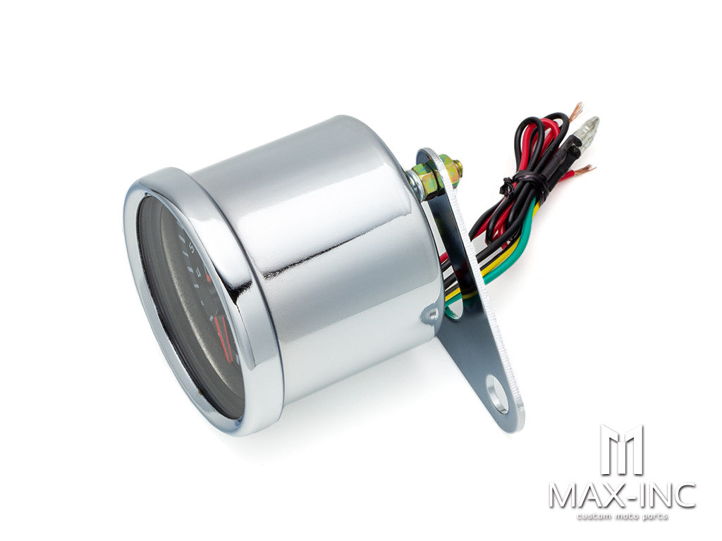 65mm Universal Chrome Electronic Tachometer + Mounting Bracket