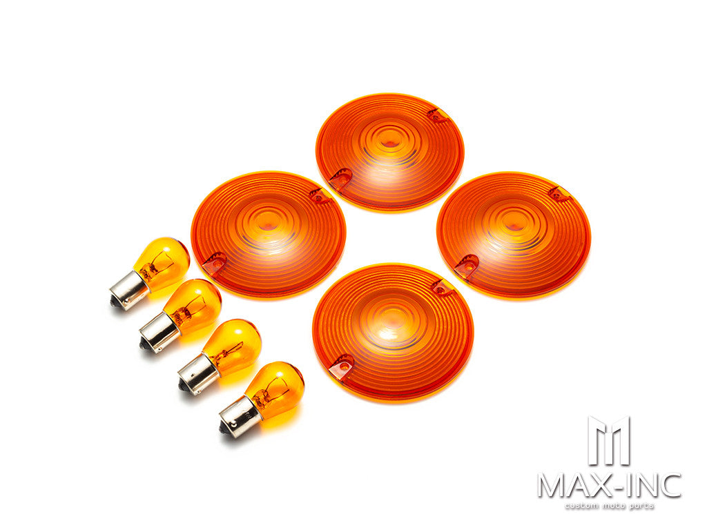 Harley Touring 4PCS Orange Turn Signal Light Lens + 4 PCS HALOGEN Bulbs