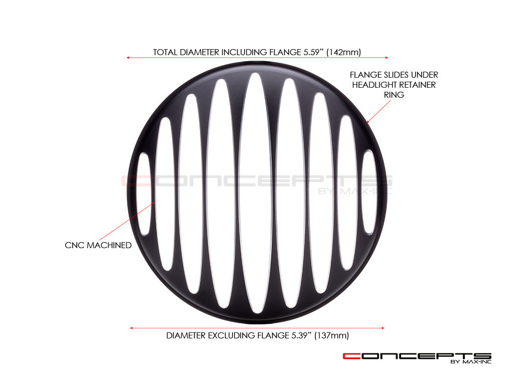 5.75" Prison Grill Design Black / Contrast CNC Aluminum Headlight Guard Cover
