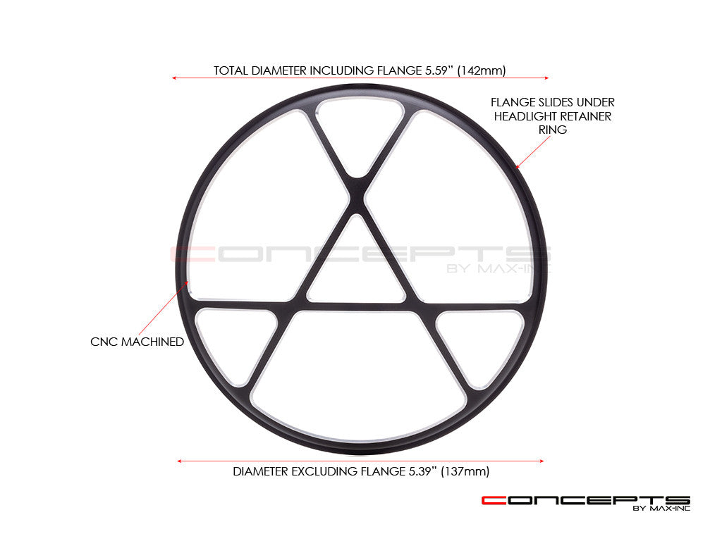 5.75" Anarchy Design Black / Contrast CNC Aluminum Headlight Guard Cover