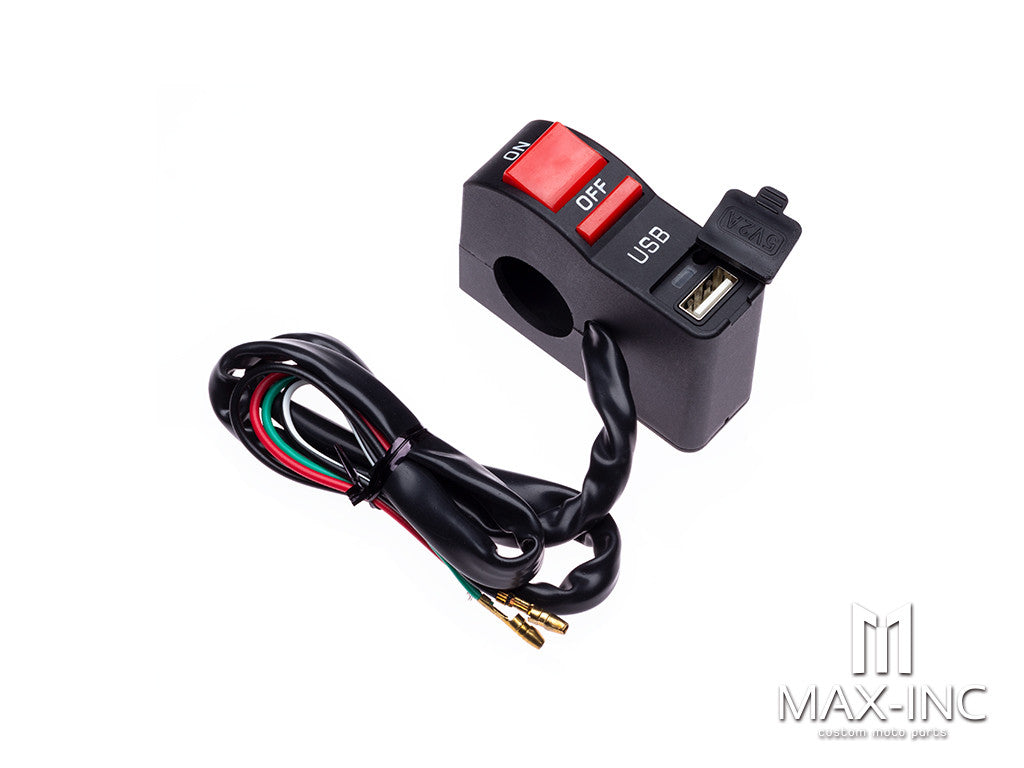 Universal Handlebar Mount Switch On/Off + USB Port - Fits 7/8"(22mm)