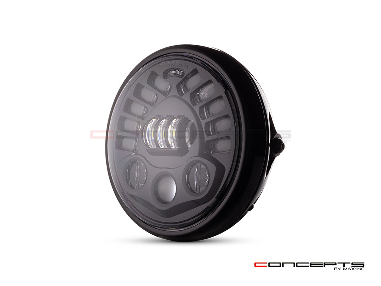 7.7" Gloss Black Metal LED Headlight - 70W 3450LM, Amber Turn + DRL, H4 Plug, 6000K