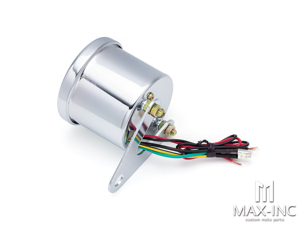65mm Universal Chrome Electronic Tachometer + Mounting Bracket
