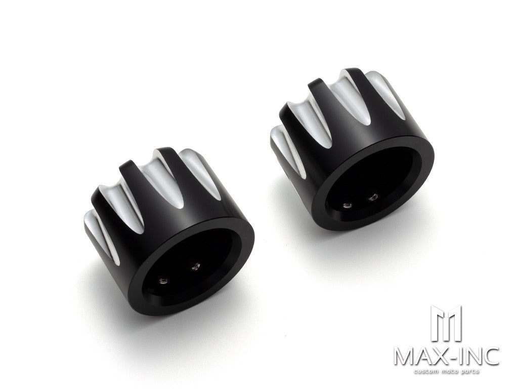Motorcycle Front Axle Nut Covers Caps Aluminum Black Cut For Harley Sportster Touring Softail Dyna VRSC