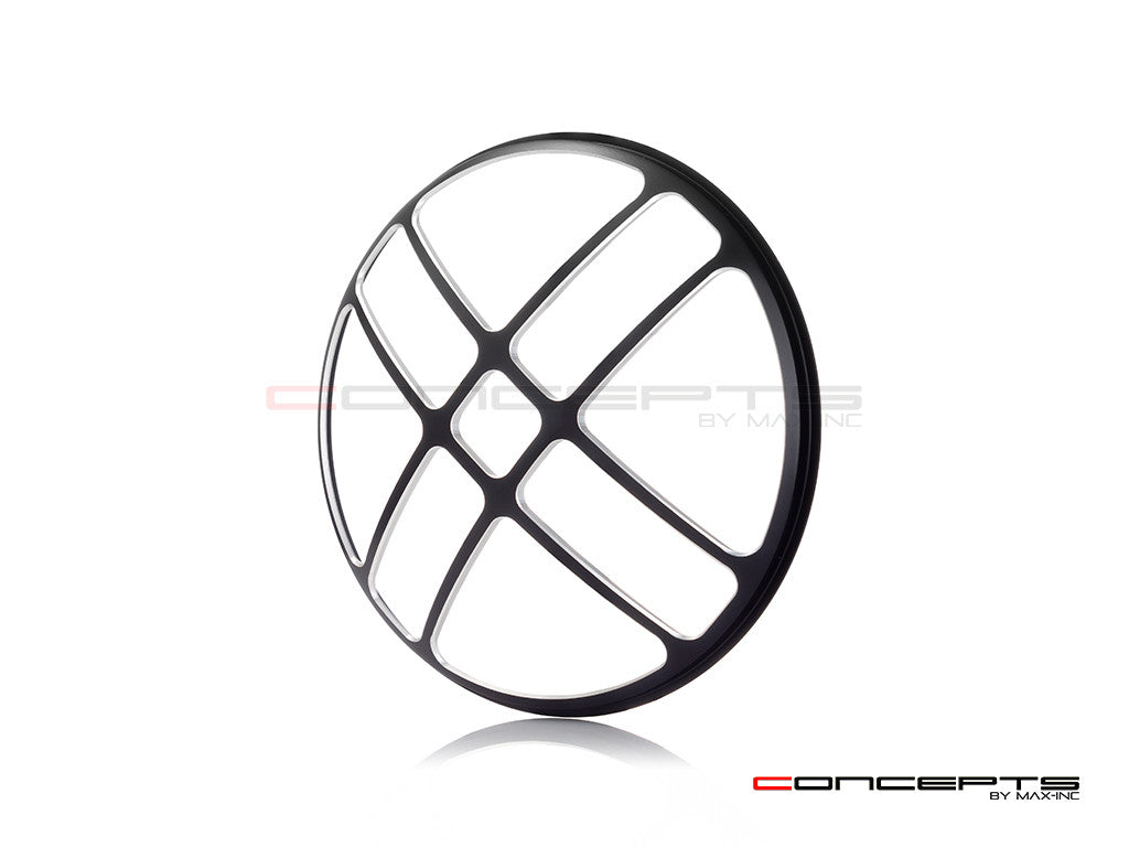 7" Titan Grille Design Black + Contrast CNC Aluminum Headlight Guard Cover