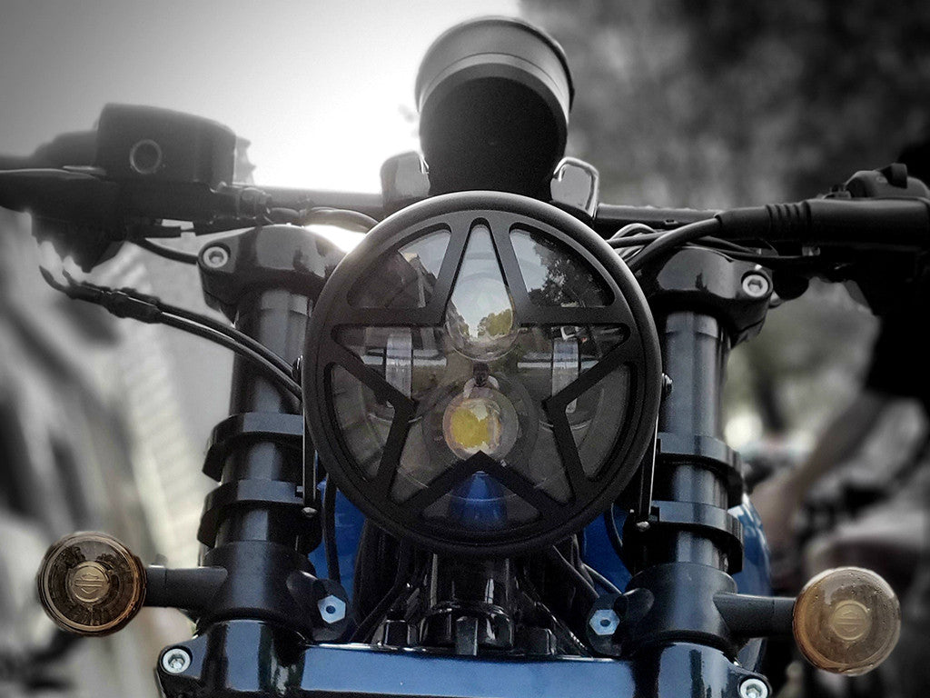 7.7" Matte Black Multi Projector LED Headlight + Big Star Grill Cover-Show