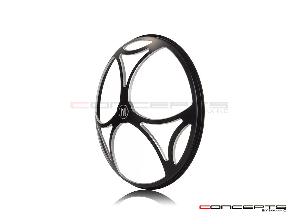 7" Tri-Maltese Grille Design Black + Contrast CNC Aluminum Headlight Guard Cover