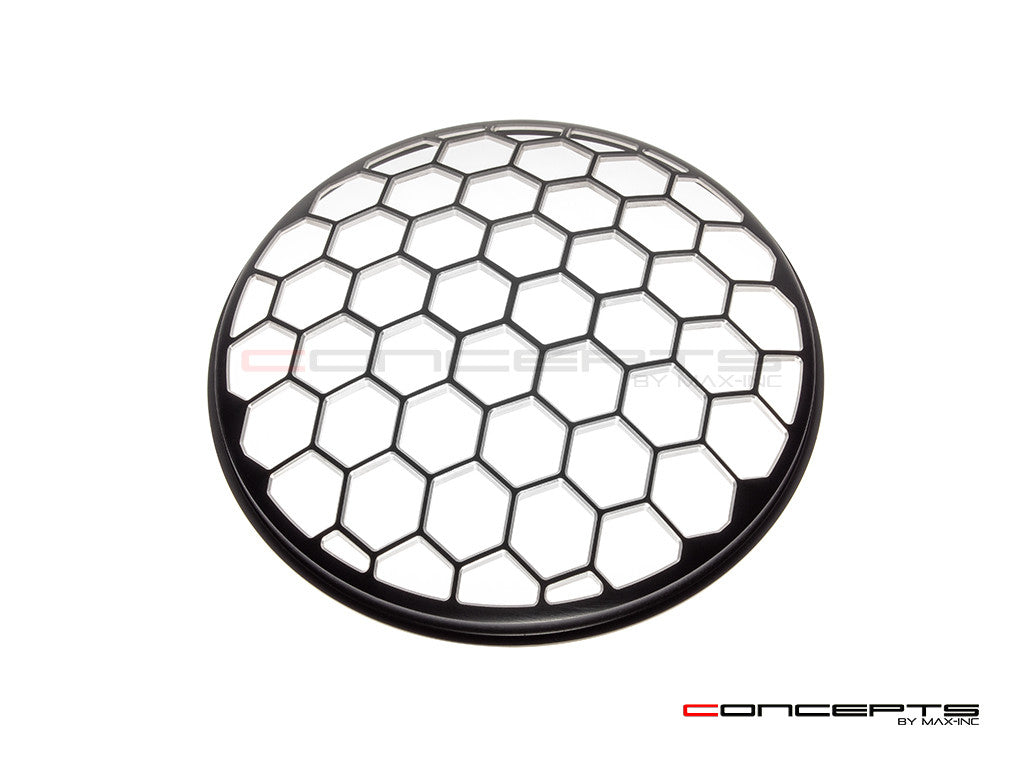 7" Honeycomb Grille Design Black + Contrast CNC Aluminum Headlight Guard Cover