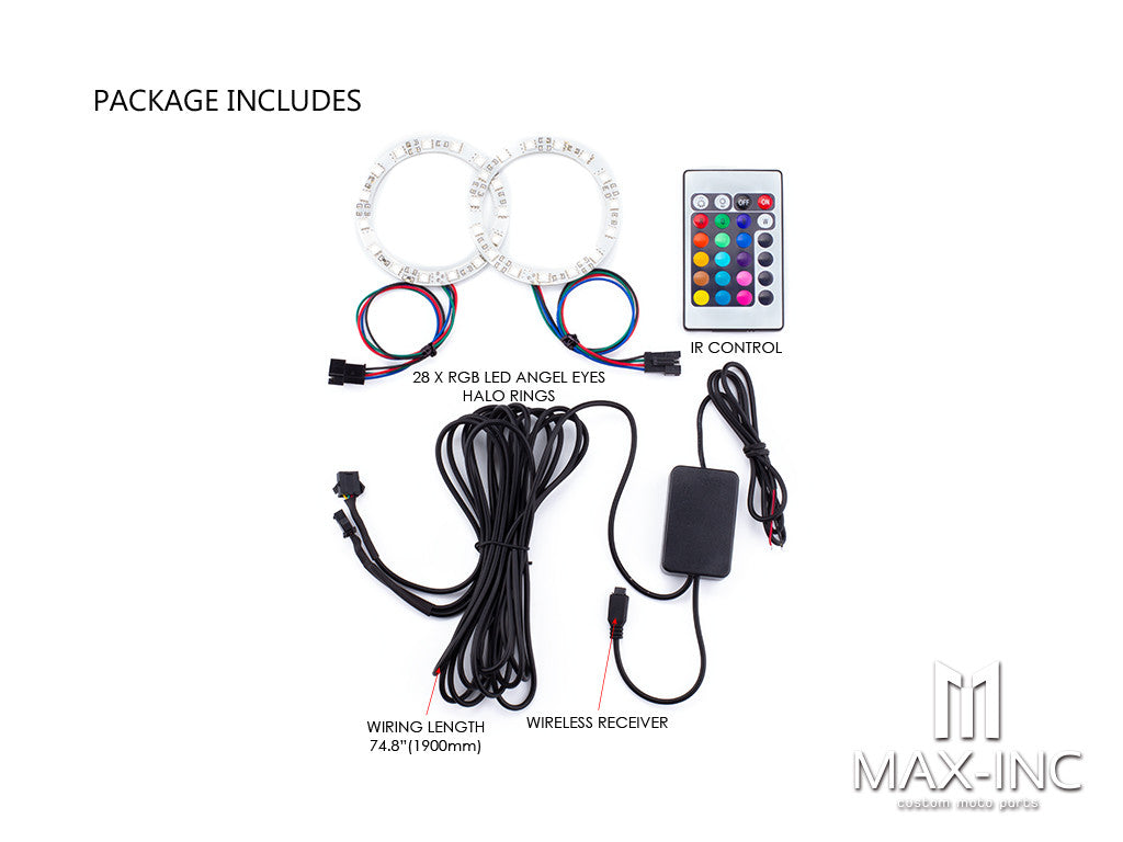 Universal 8cm RGB Super Bright LED Angel Eye Halo Ring Set