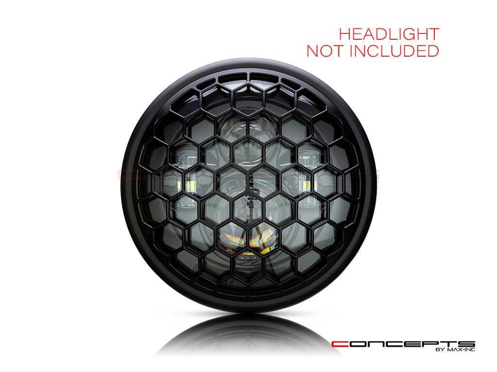 7" Honeycomb Grille Design Black CNC Aluminum Headlight Guard Cover