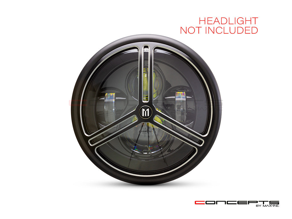 7" Tri-Pro Grille Design Black + Contrast CNC Aluminum Headlight Guard Cover