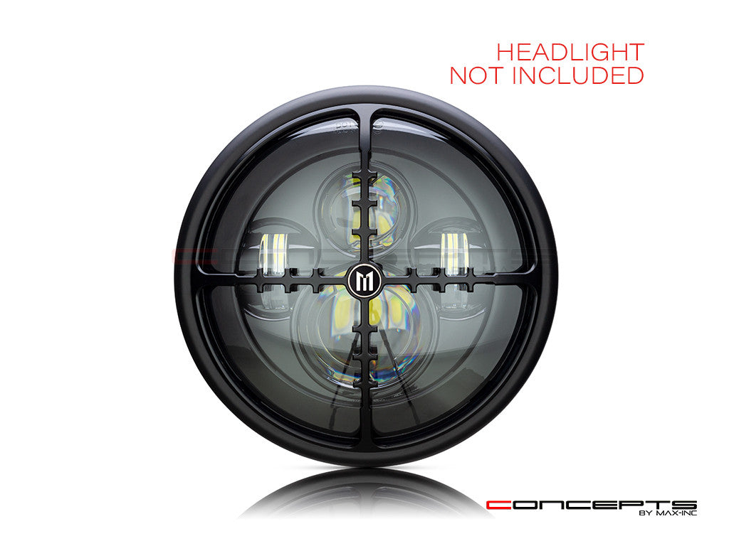 7" Cross Hairs Grille Design Black CNC Aluminum Headlight Guard Cover