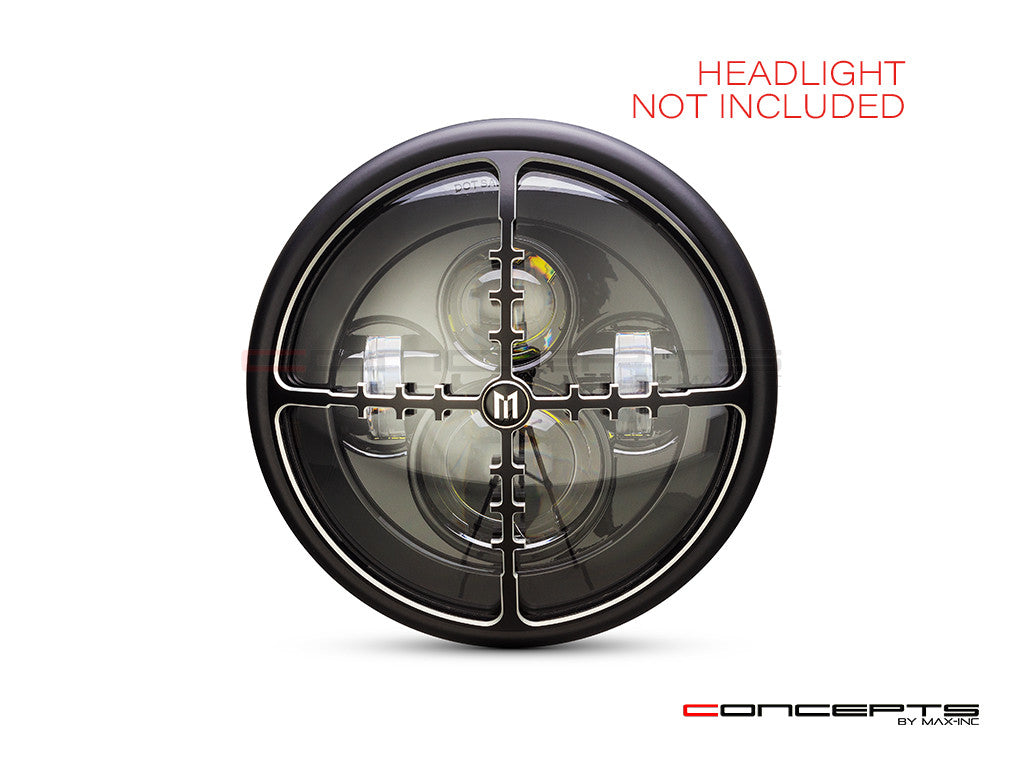 7" Cross Hairs Grille Design Black + Contrast CNC Aluminum Headlight Guard Cover