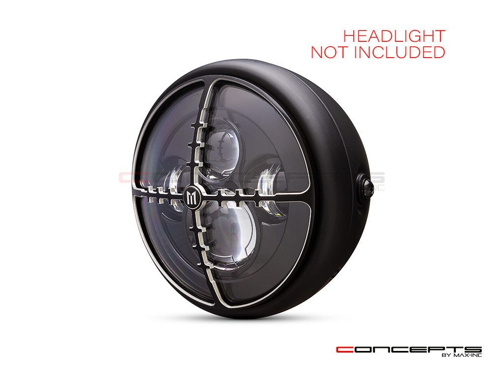 7" Cross Hairs Grille Design Black + Contrast CNC Aluminum Headlight Guard Cover