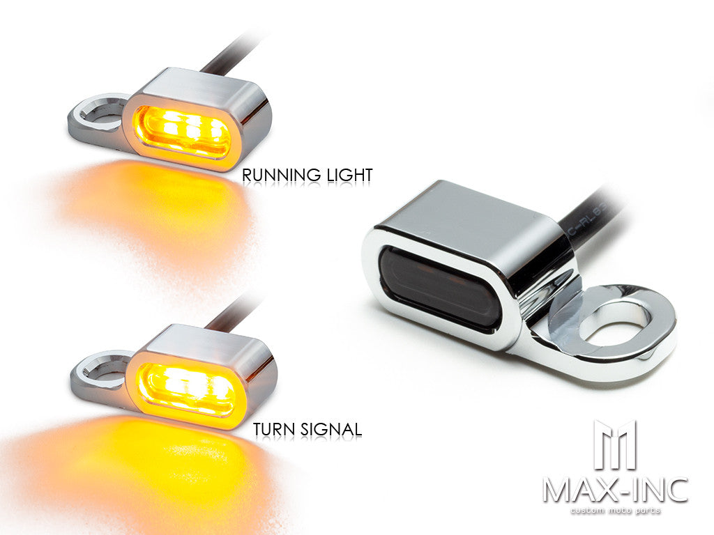 CHROME SMOKED Motorcycle 12V LED Mini Turn Signals Indicators Running Light With E Mark For Harley Touring Street Glide 14-20 Softail 16-17