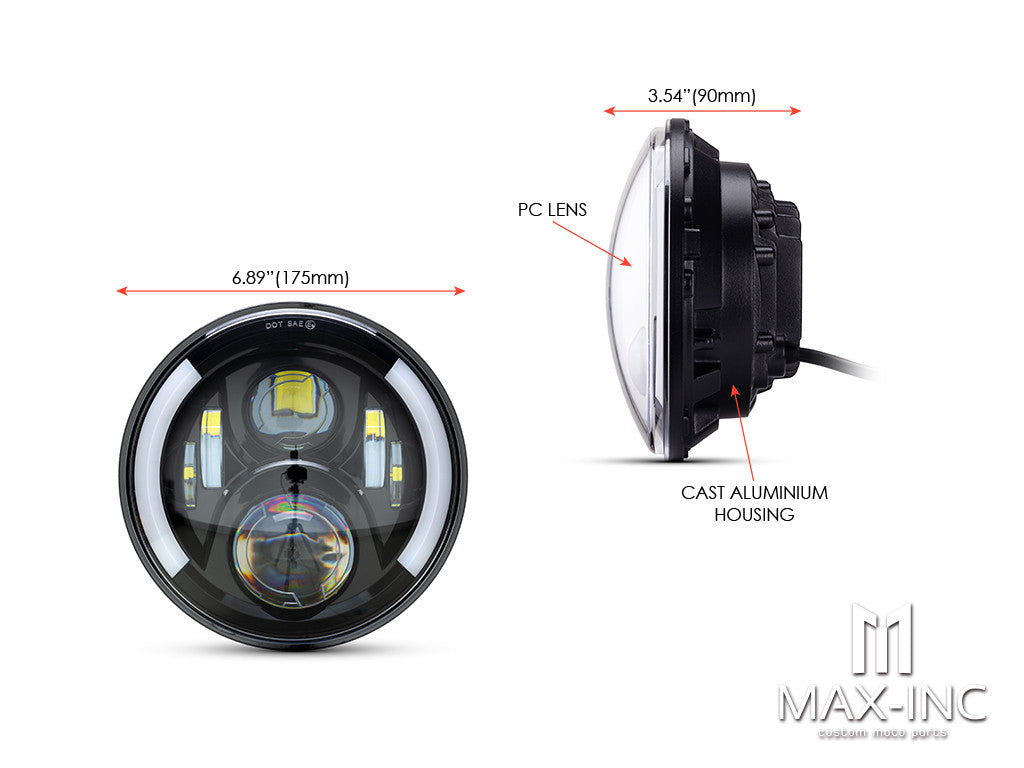 7" LED Headlight + Integrated DRL & Half Moon Turn Signals