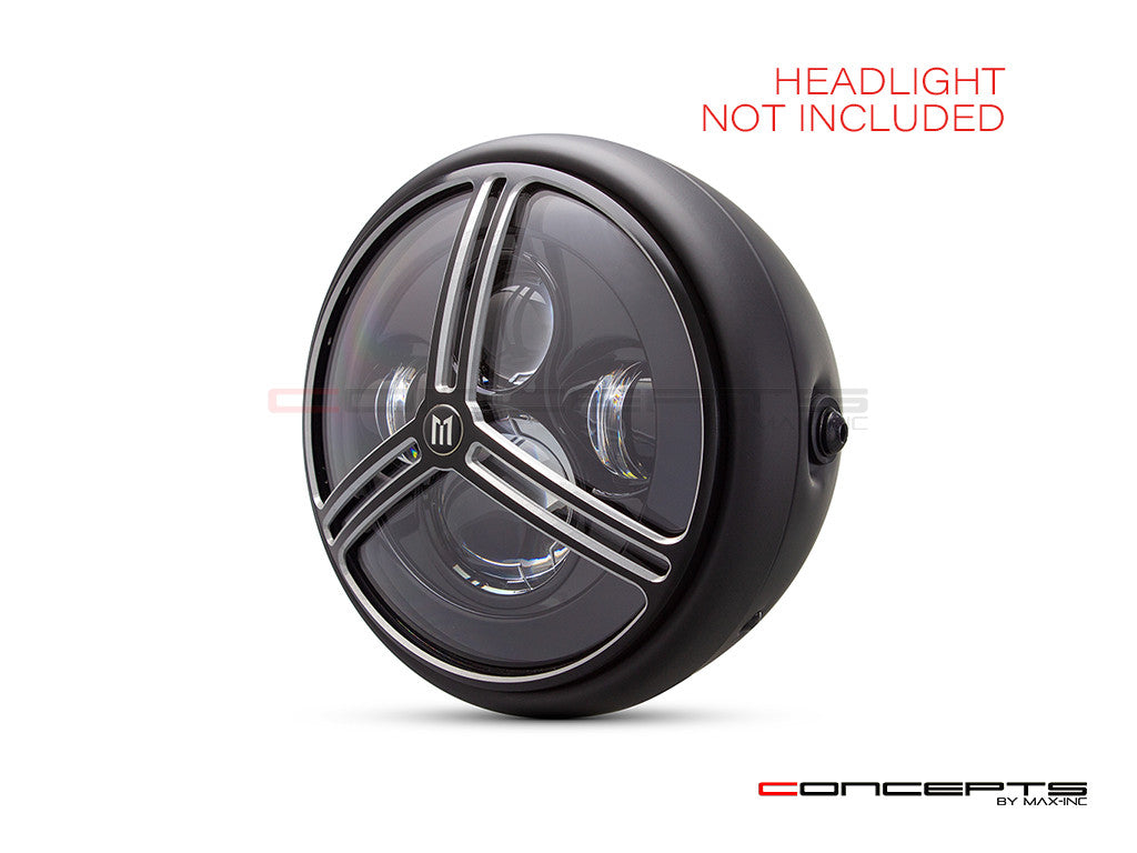 7" Tri-Pro Grille Design Black + Contrast CNC Aluminum Headlight Guard Cover