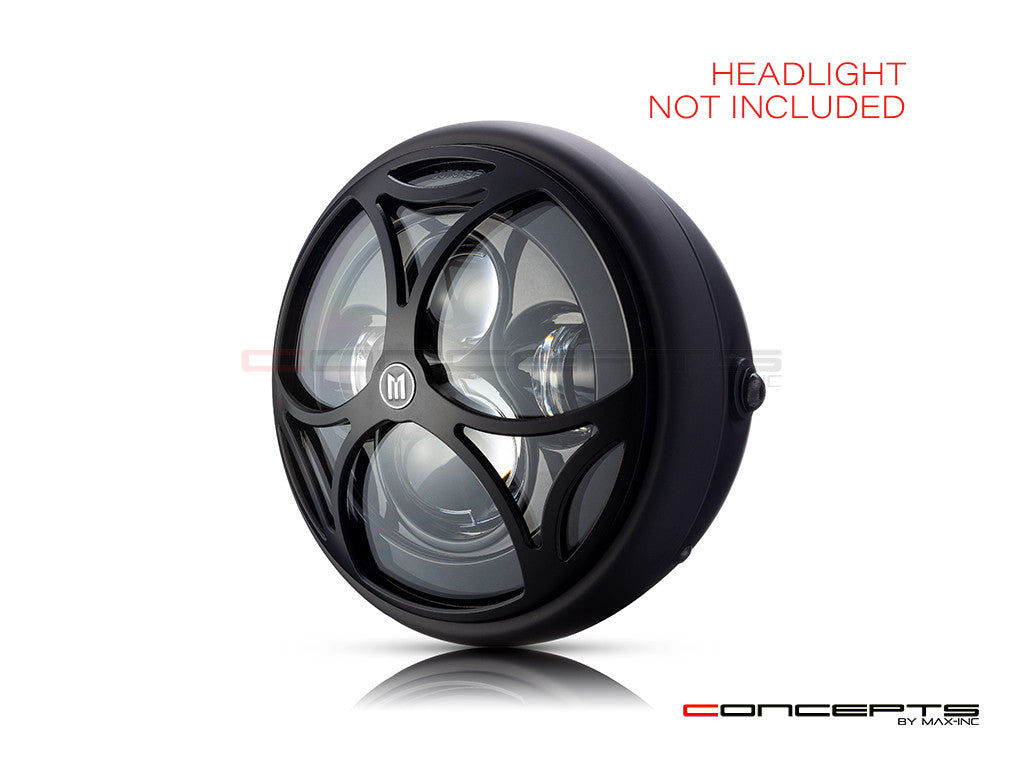 7" Tri-Maltese Grille Design Black CNC Aluminum Headlight Guard Cover