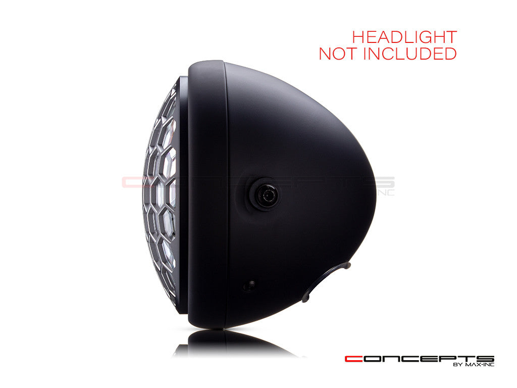 7" Honeycomb Grille Design Black + Contrast CNC Aluminum Headlight Guard Cover