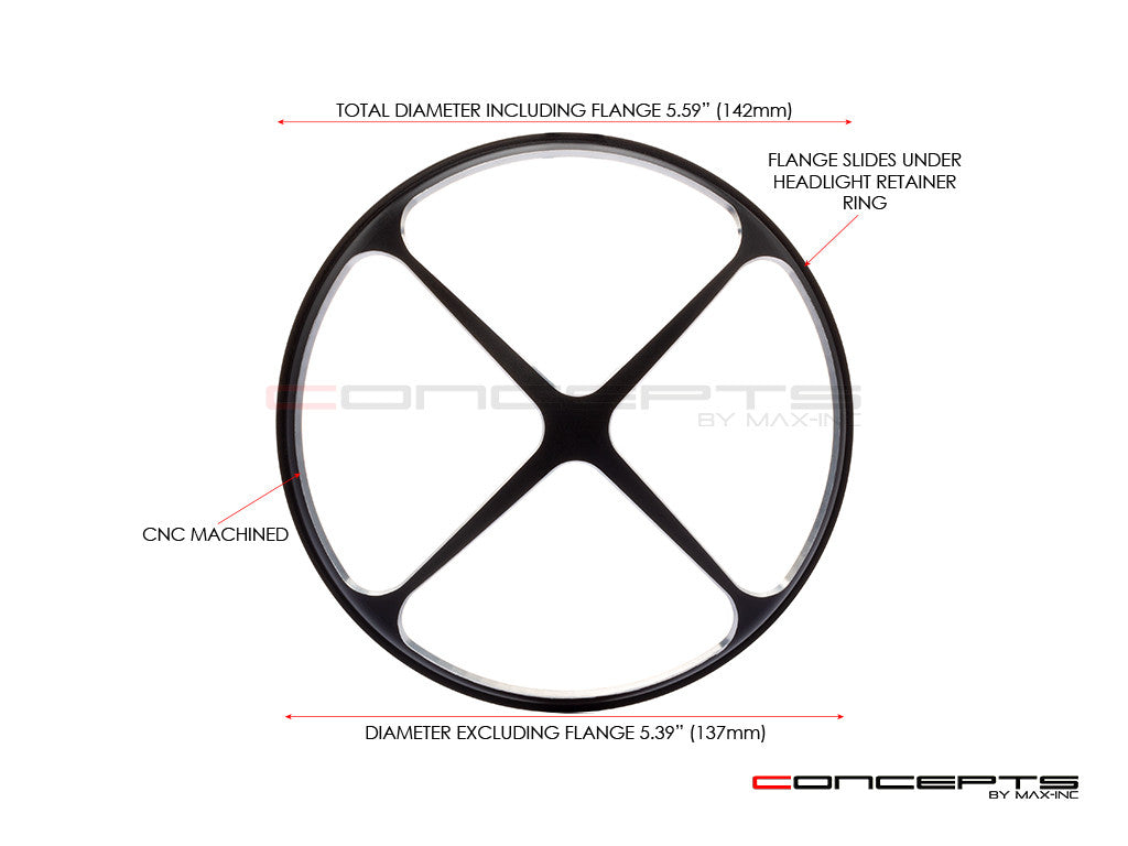 5.75" Cross Design Black / Contrast CNC Aluminum Headlight Guard Cover