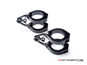 CNC Machined T6061 Aluminum Headlight Brackets – Adjustable Arms, 2-Piece Fork Clamps for Cafe Racers, Scramblers, Custom Bikes (Black Anodized + Contrast Cuts)