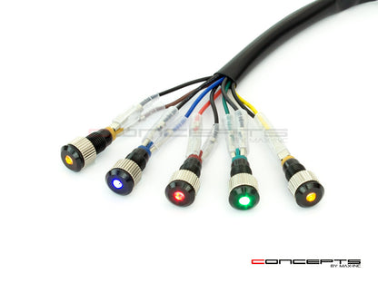 Universal DIY 12V CNC Aluminium Dash Light Assembly - 5 Indicator Lights (Amber/Red/Green/Blue), Wiring Harness for Cafe Racers, Custom Bikes, Classic Cars