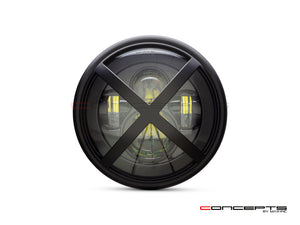7.7" Matte Black Multi Projector LED Headlight + X-Rally Grill Cover-Front
