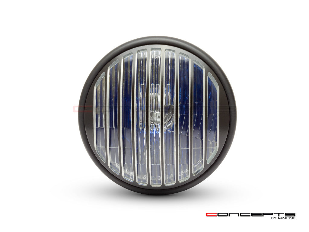 7.7" Matte Black Metal Headlight + Contrast Cut Vent Grill - 12v / H4 / 55w