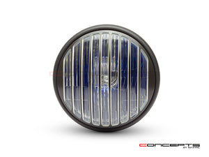 7.7" Matte Black Metal Headlight + Contrast Cut Vent Grill - 12v / H4 / 55w