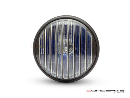 7.7" Matte Black Metal Headlight + Contrast Cut Vent Grill - 12v / H4 / 55w