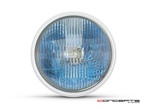 7.7 Inch Gloss Black + Chrome Metal Classic Headlight - H4 55W Halogen, DOT Approved, 6000K Cool White for Cafe Racers, Scramblers, Project Bikes