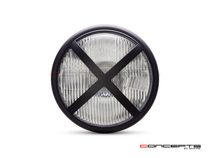 7.7" Matte Black Halogen Headlight + X-Rally Grill Cover for Off-Road Vehicles