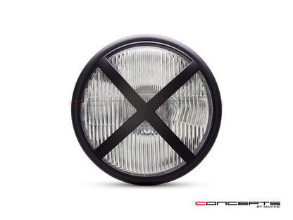 7.7" Matte Black Halogen Headlight + X-Rally Grill Cover for Off-Road Vehicles