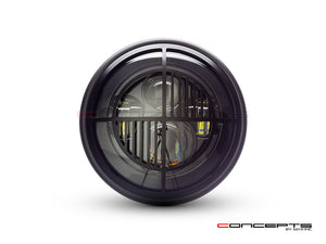 7.7" Matte Black Multi Projector LED Headlight + Beemer Grill Cover-Front