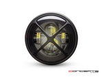 7.7" Matte Black Multi Projector LED Headlight + X Cross Cover-Front