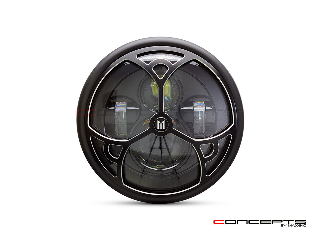 7.7" Matte Black + Contrast Multi Projector LED Headlight + Tri-Deco Grill Cover-Front