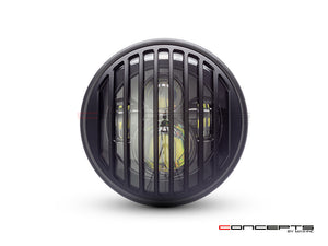 7.7" Matte Black Multi Projector LED Headlight + Vent Grill Cover-Front