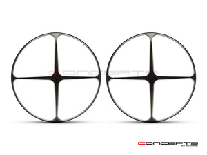 Cross Design 7" Black + Contrast Cut CNC Aluminum Headlight Guard Covers - Pair
