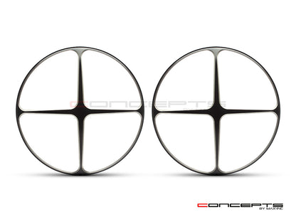 Cross Design 7" Black + Contrast Cut CNC Aluminum Headlight Guard Covers - Pair