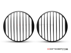 Classic Vent Design 7" Black + Contrast Cut CNC Aluminum Headlight Guard Covers - Pair
