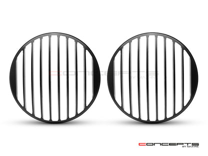 Classic Vent Design 7" Black + Contrast Cut CNC Aluminum Headlight Guard Covers - Pair