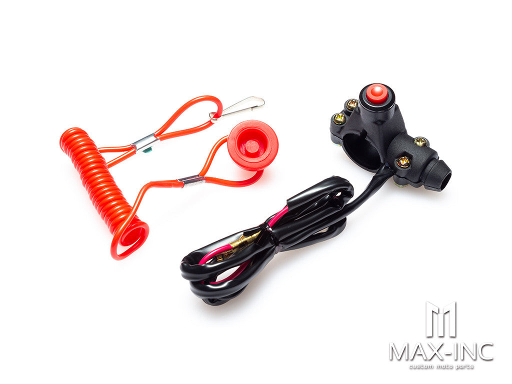 Universal 22mm Engine Kill Switch w/ Safety Tether Cord - Waterproof Alloy Handlebar Cut-Off for ATV/Dirt Bikes