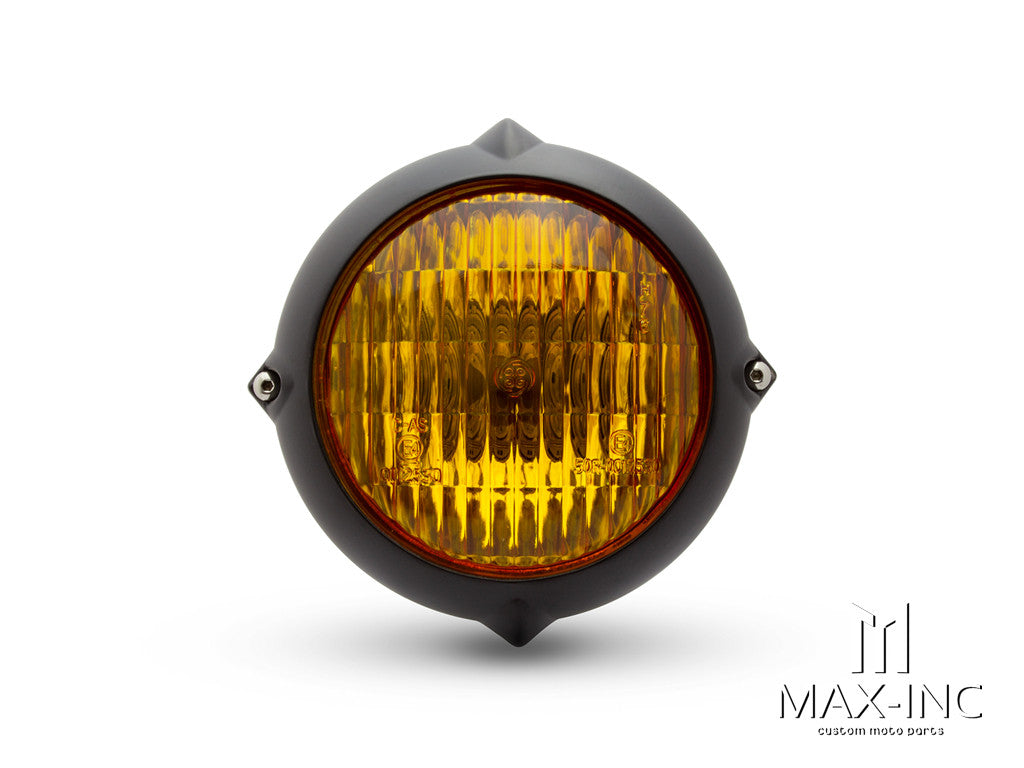 5.5" Black Alloy Vintage Style Headlight - Yellow Lens