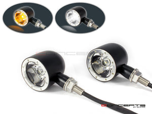 Black + Alum Bezel CNC Billet Aluminum Classic Integrated LED Turn Signals + DRL - Dual Color (Amber Turn, White DRL)