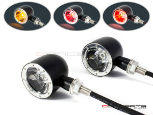 Black + Alum Bezel CNC Billet Aluminum Classic Integrated LED Stop/Tail/Turn Signals - Dual Color (Amber Turn, Red Tail/Stop)