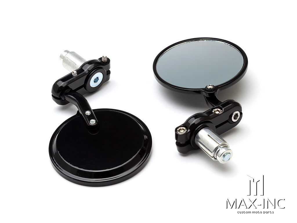 Black Round Alloy Bar End Mirrors - Fits 7/8"(22mm) Bars & Renthal Bars